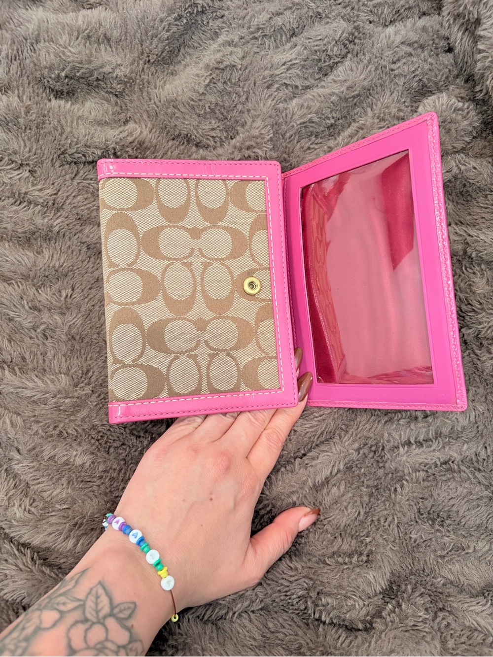 Coach Pink-Trim Signature Canvas Kids Passport Cover - Picture 3 of 5